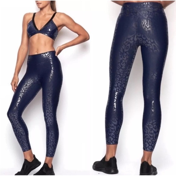 Heroine Sport Blue Metallic Snake Print Leggings size small - Picture 1 of 5